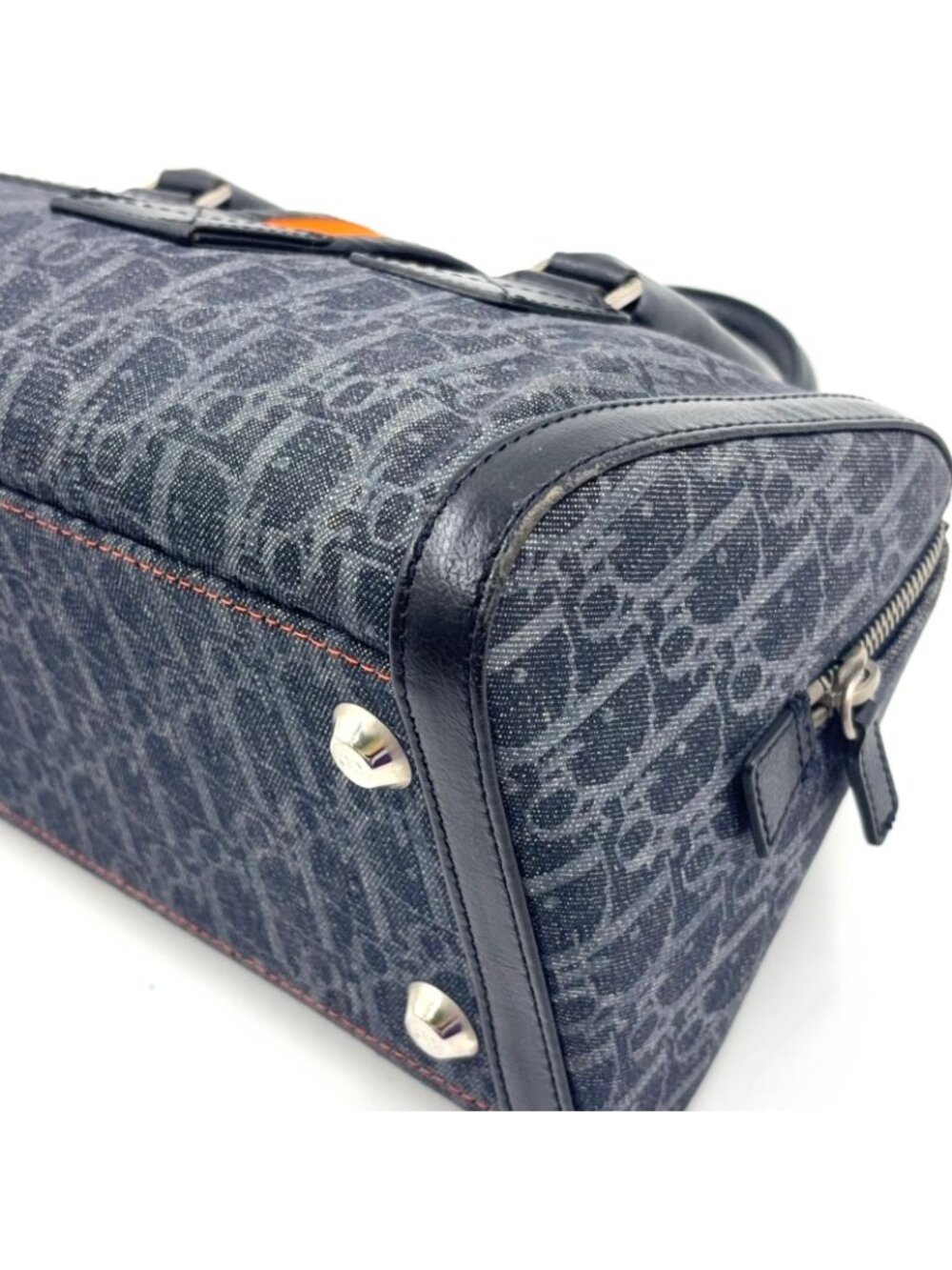 Dior Flight Line Trotter Leather Denim Gray Black Handbag Silver - Picture 7 of 15